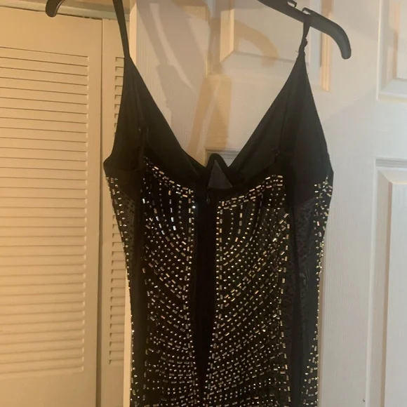 STRAPPY MESH RHINESTONE EVENING COCKTAIL DRESS. - Picture 4 of 5